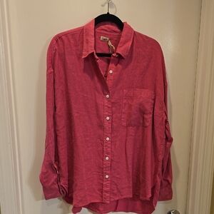 Faherty Linen Pink Button-Down Shirt L NWT $158